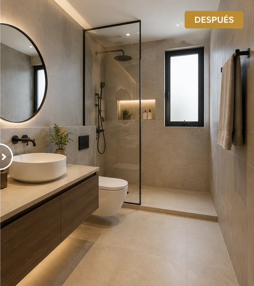 Ejemplo visual de Baño: de oscuro a luminoso