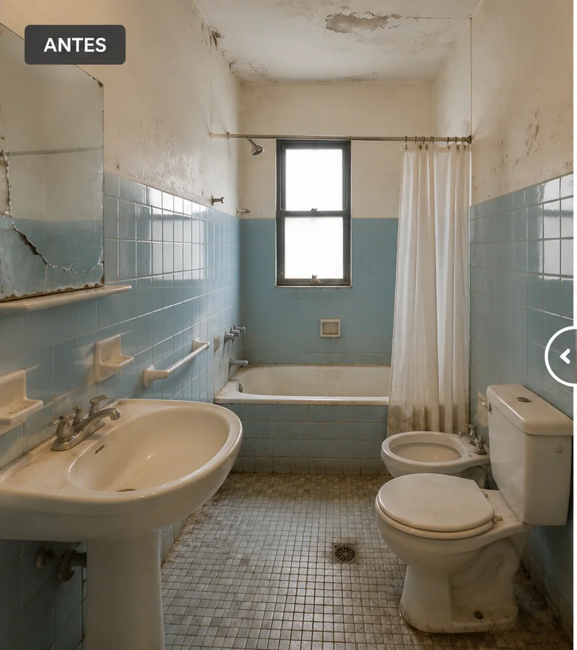 Estado inicial ilustrativo de Baño: de oscuro a luminoso