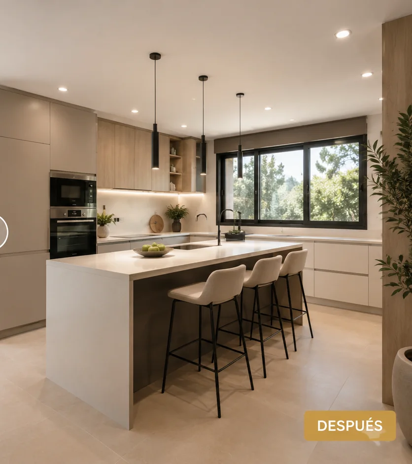 Ejemplo visual de Cocina: de distribución cerrada a abierta